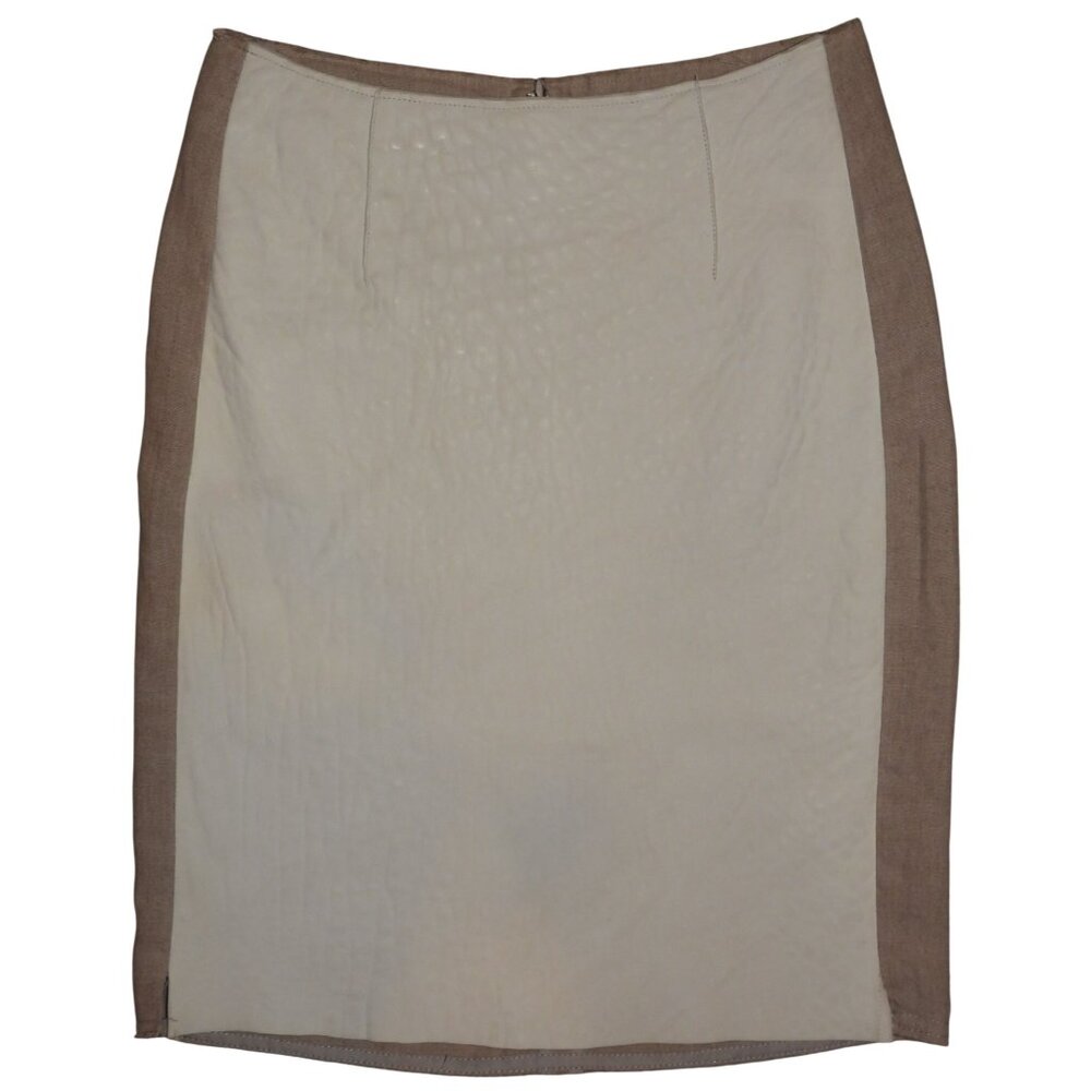 CELINE Lamb Linen Combo Leather Pencil Skirt Women's Size 38